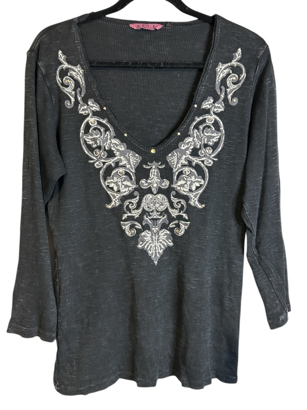 I.D.I. by Mathew Y2K Vintage Embellished Boho Top XL V-Neck Whimsigoth Rodeo IDI